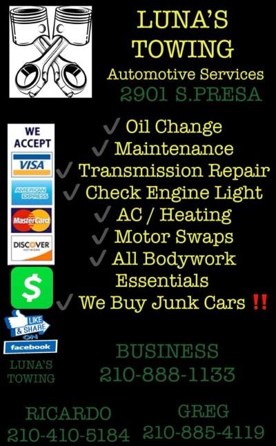 Luna's Towing Automotive Services, San Antonio, Texas