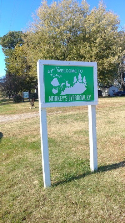 Monkeys Eyebrow, KY Welcome Sign
