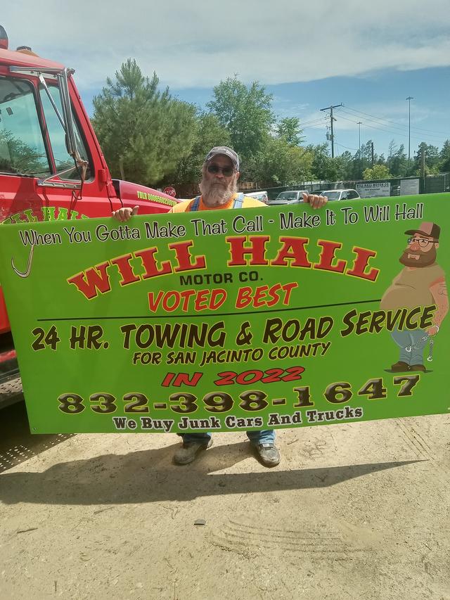 Will Hall Motor Co.Towing Wrecker Service, Shepherd, Texas